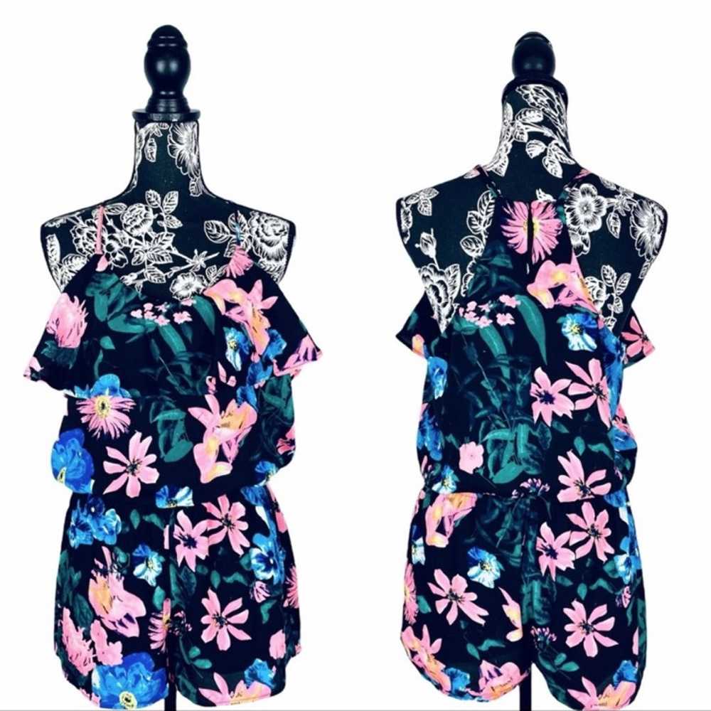 Mine black neon floral ruffle romper size large - image 1