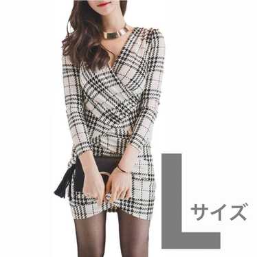 Cashmere one-piece dress, checkered, tight mini, m