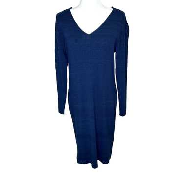 Suzy Shier Navy Blue V-Neck Ribbed Knit Long Sleev