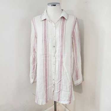 Jones New York White Pink Stripe Button Down Dress