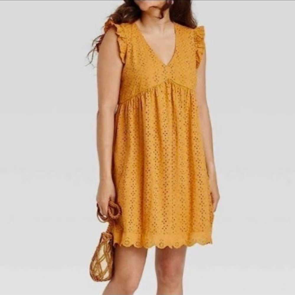 Women's Knox Rose mustard yellow ruffle sleeve ey… - image 1