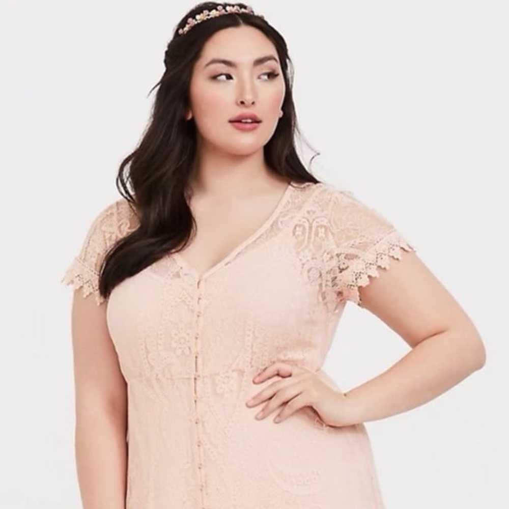 Torrid Pink Peach Lace Button Front Maxi Dress - image 5