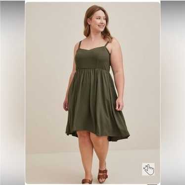 Torrid Challis Dress Strappy Midi High Low Olive … - image 1