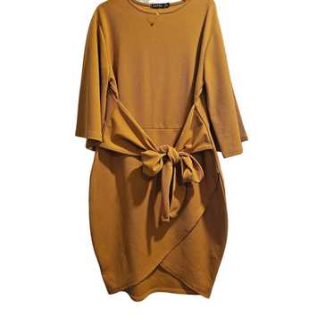 Boohoo Dress SIZE 12 Midi Stretch Mustard NWOT