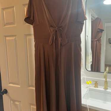 Satin Brown Midi Dress