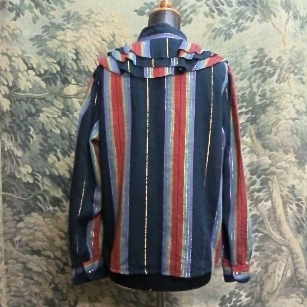 Vintage USA Striped Puff Mao Collar Frill Shirt B… - image 4