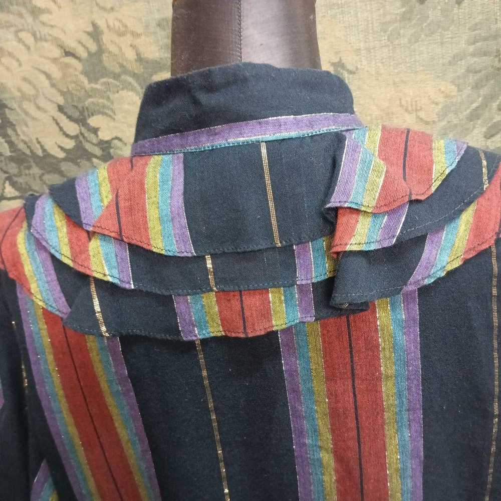 Vintage USA Striped Puff Mao Collar Frill Shirt B… - image 5