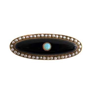 Antique Onyx and Opal Brooch - image 1