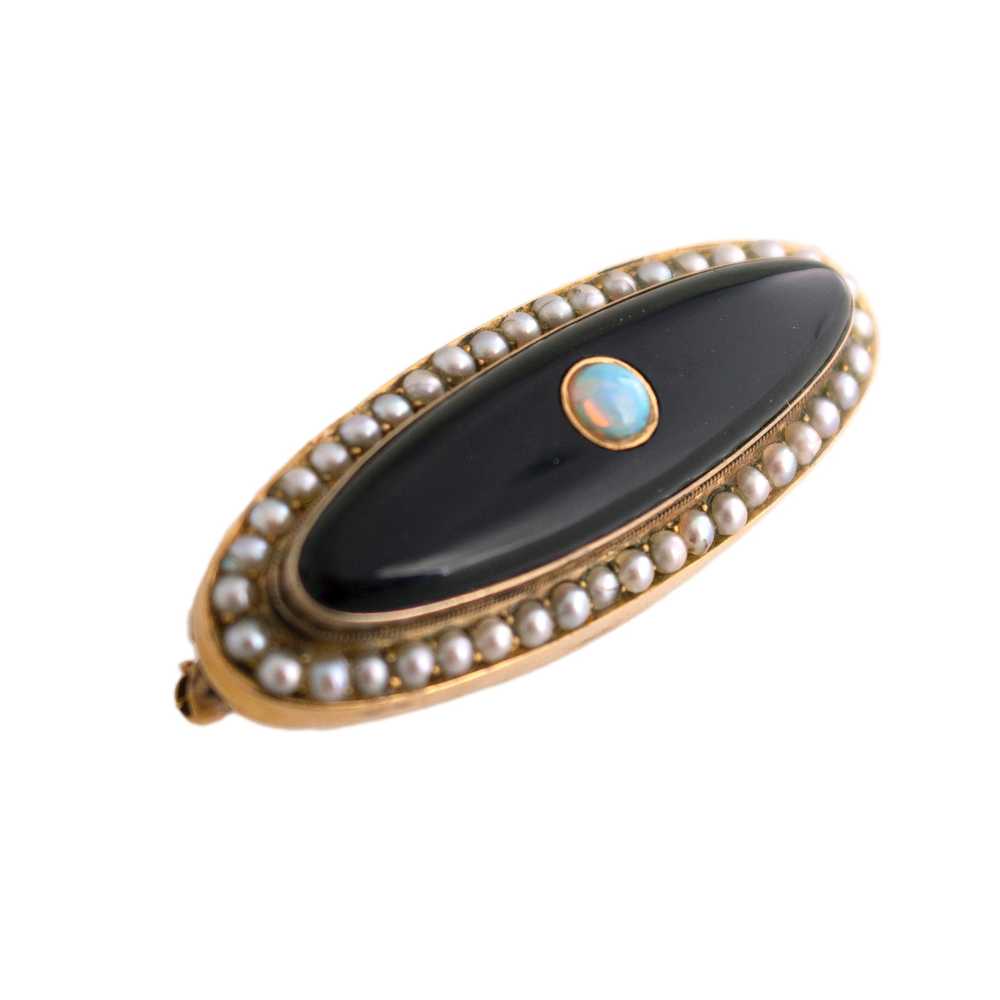 Antique Onyx and Opal Brooch - image 2