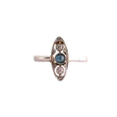 Platinum and 14K Gold Sapphire Cabochon and Diamo… - image 1