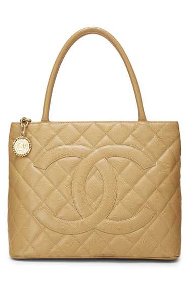 Beige Quilted Caviar Medallion Tote