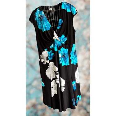 VTG Jones Studio Woman Blue Floral Dress 20W Blac… - image 1