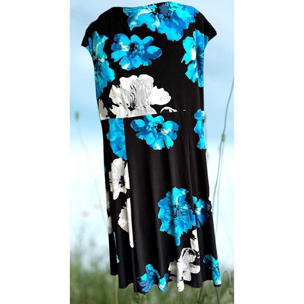 VTG Jones Studio Woman Blue Floral Dress 20W Blac… - image 5