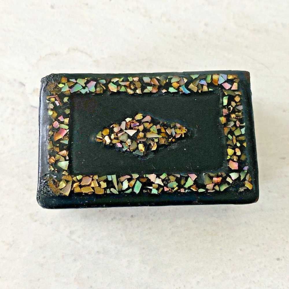 Vintage Black Lacquer Abalone Shell Pill Box Like… - image 1