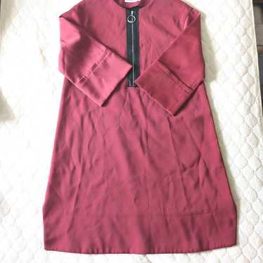 ADORE Burgundy Zip-up Long Sleeve Dress