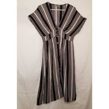 Angie Striped Cap Sleeve Button Front V Neck Rayo… - image 1