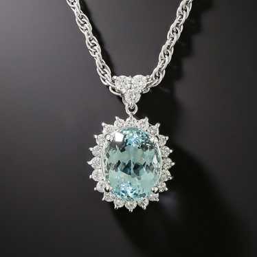 Estate Aquamarine and Diamond Halo Pendant