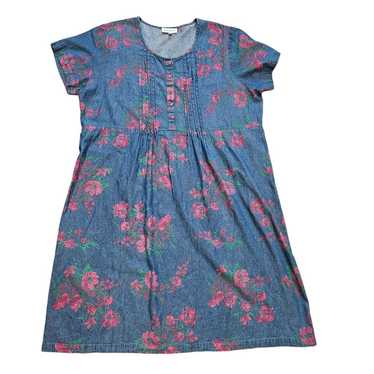 Vtg Serengeti Floral Denim Midi Dress Womens 2X Co