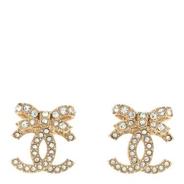 CHANEL Crystal CC Bow Dangle Earrings Gold