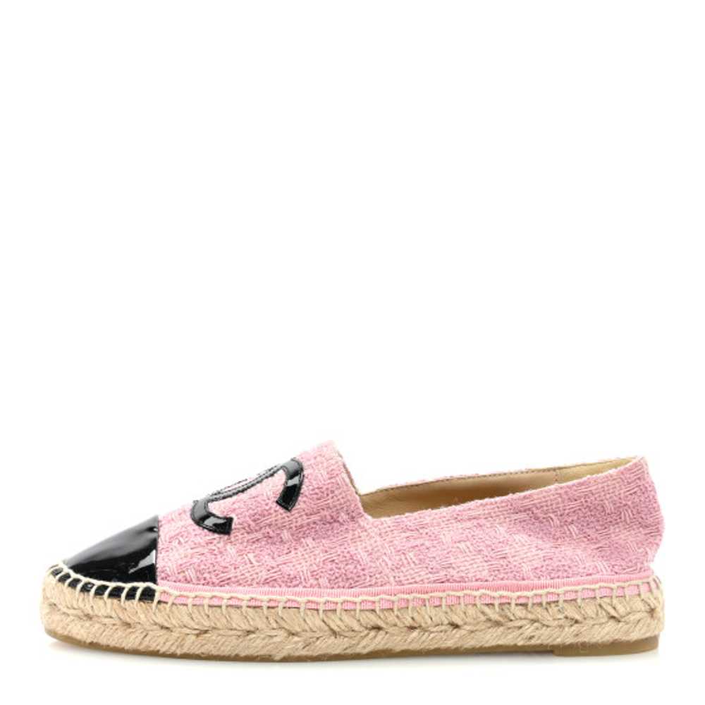 CHANEL Tweed Patent CC Espadrilles 38 Pink Black - image 1