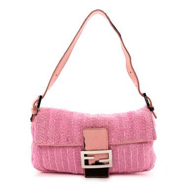 FENDI Knit Calf Hair Beaded Baguette Pink - image 1