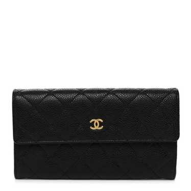 CHANEL Caviar Quilted Large Gusset Flap Wallet Bla