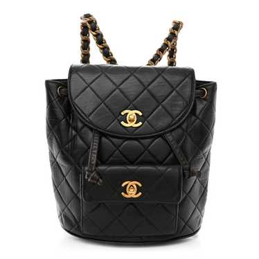 CHANEL Lambskin Quilted Drawstring Backpack Black