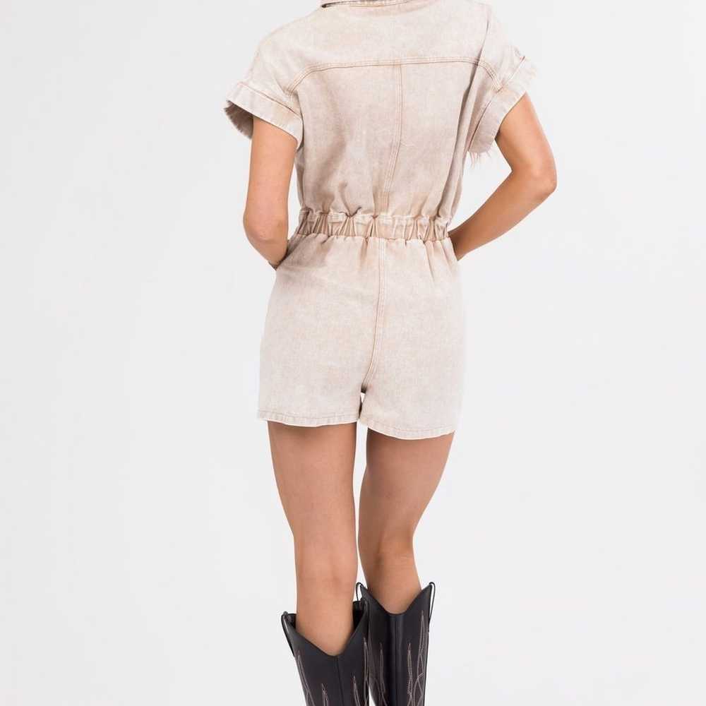 She+Sky Desert Sand Washed Denim Button Romper Si… - image 4