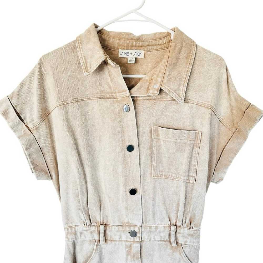 She+Sky Desert Sand Washed Denim Button Romper Si… - image 5