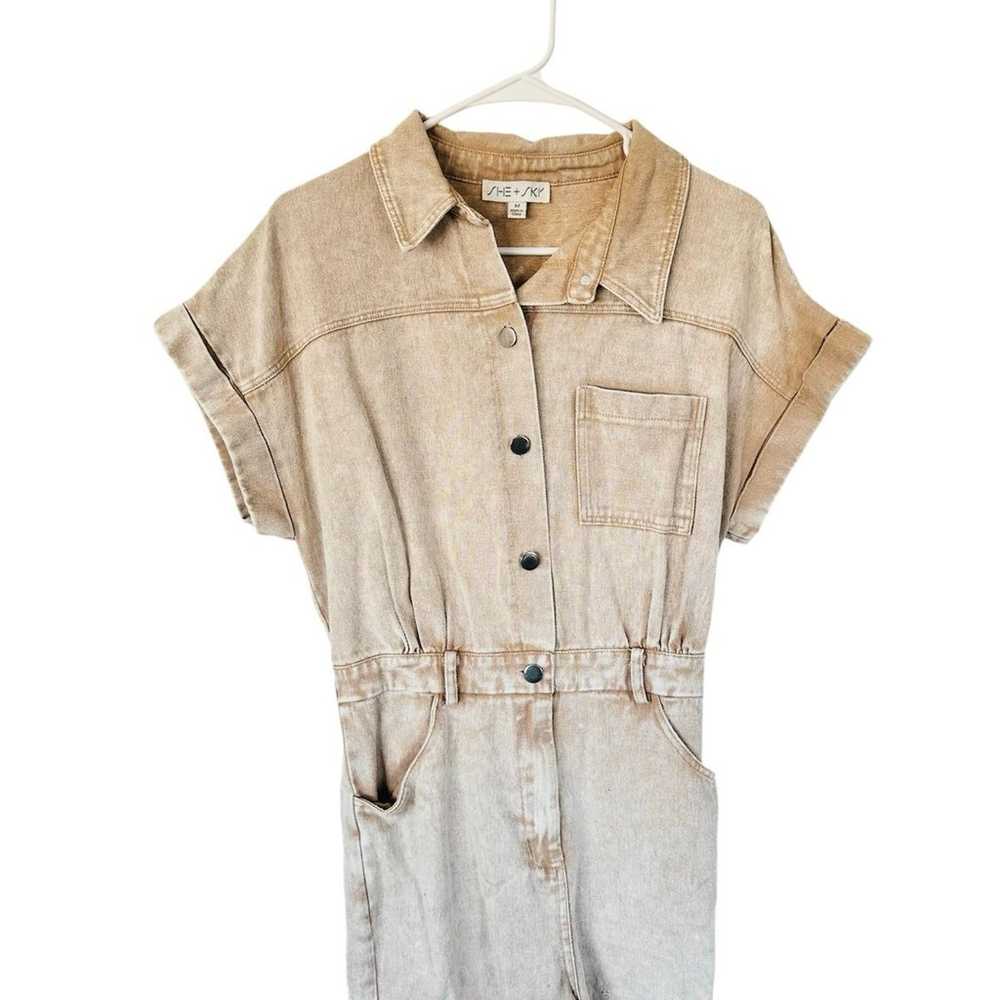 She+Sky Desert Sand Washed Denim Button Romper Si… - image 6