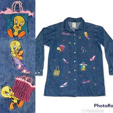 Vintage Warner Bros. Tweety Bird Chambray Shirt