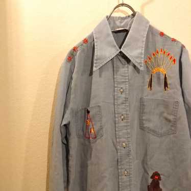 70s Wrangler Chambray Embroidered Shirt - image 1