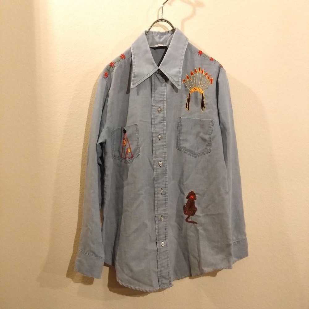 70s Wrangler Chambray Embroidered Shirt - image 2