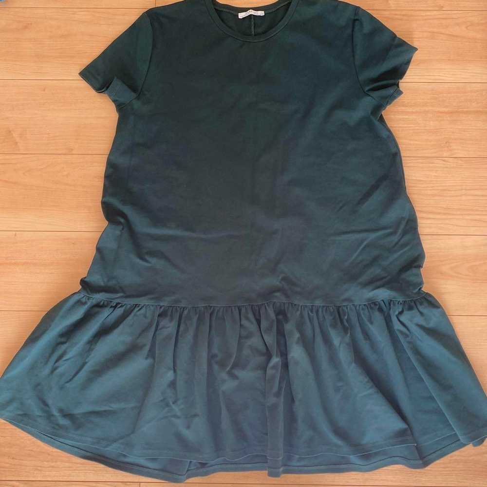 ZARA Dark Green Short-Sleeve Flare Dress 100% Cot… - image 1