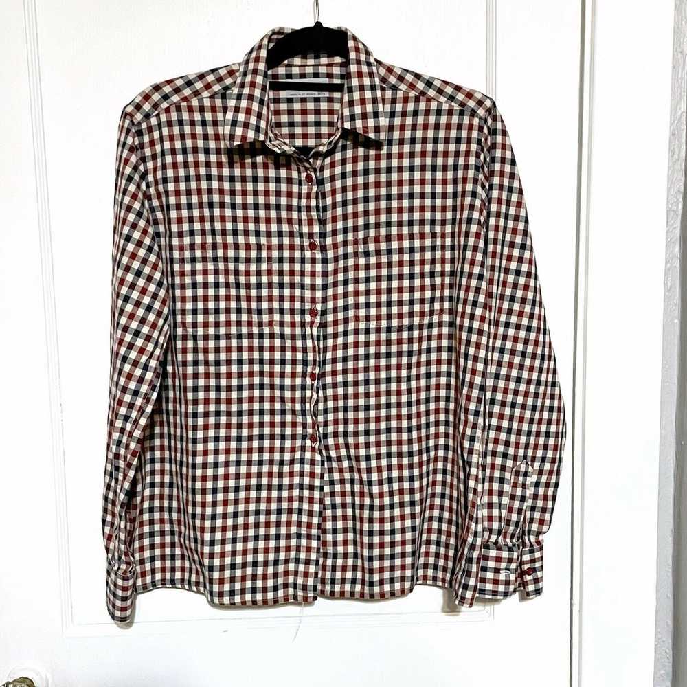 Aquascutum Women Blue Red Check Long Sleeve Butto… - image 1