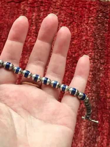 Unknown Silver Sterling silver ball bracelet lapis