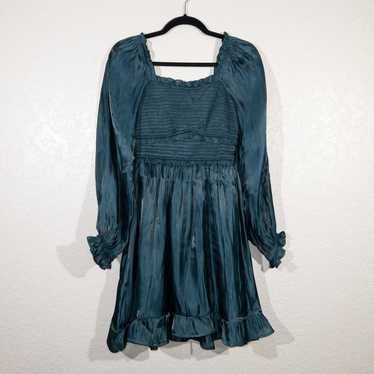 New Umgee Teal Blue Satin Ruffled Dress Size Small - image 1