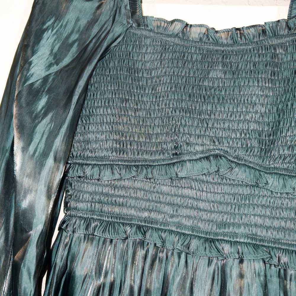 New Umgee Teal Blue Satin Ruffled Dress Size Small - image 2