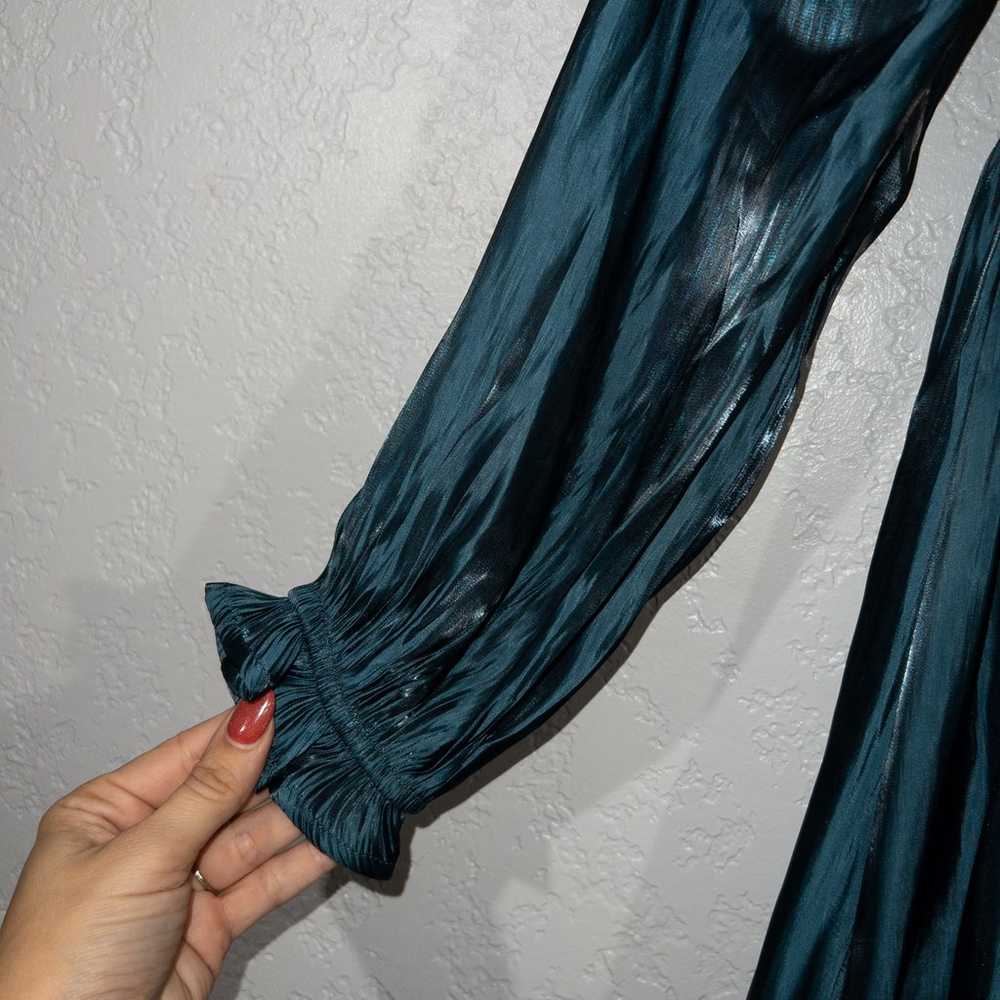 New Umgee Teal Blue Satin Ruffled Dress Size Small - image 3