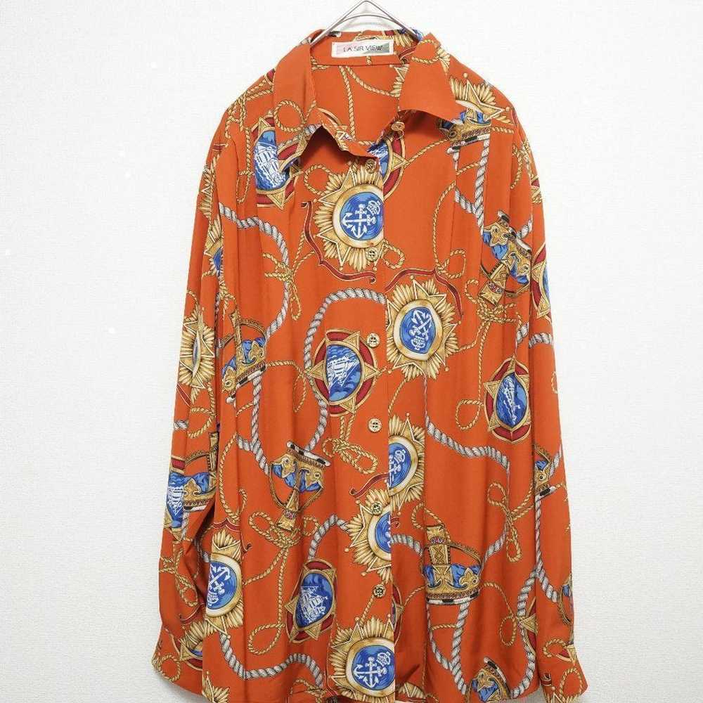 Rare orange art design shirt, Showa retro vintage… - image 4