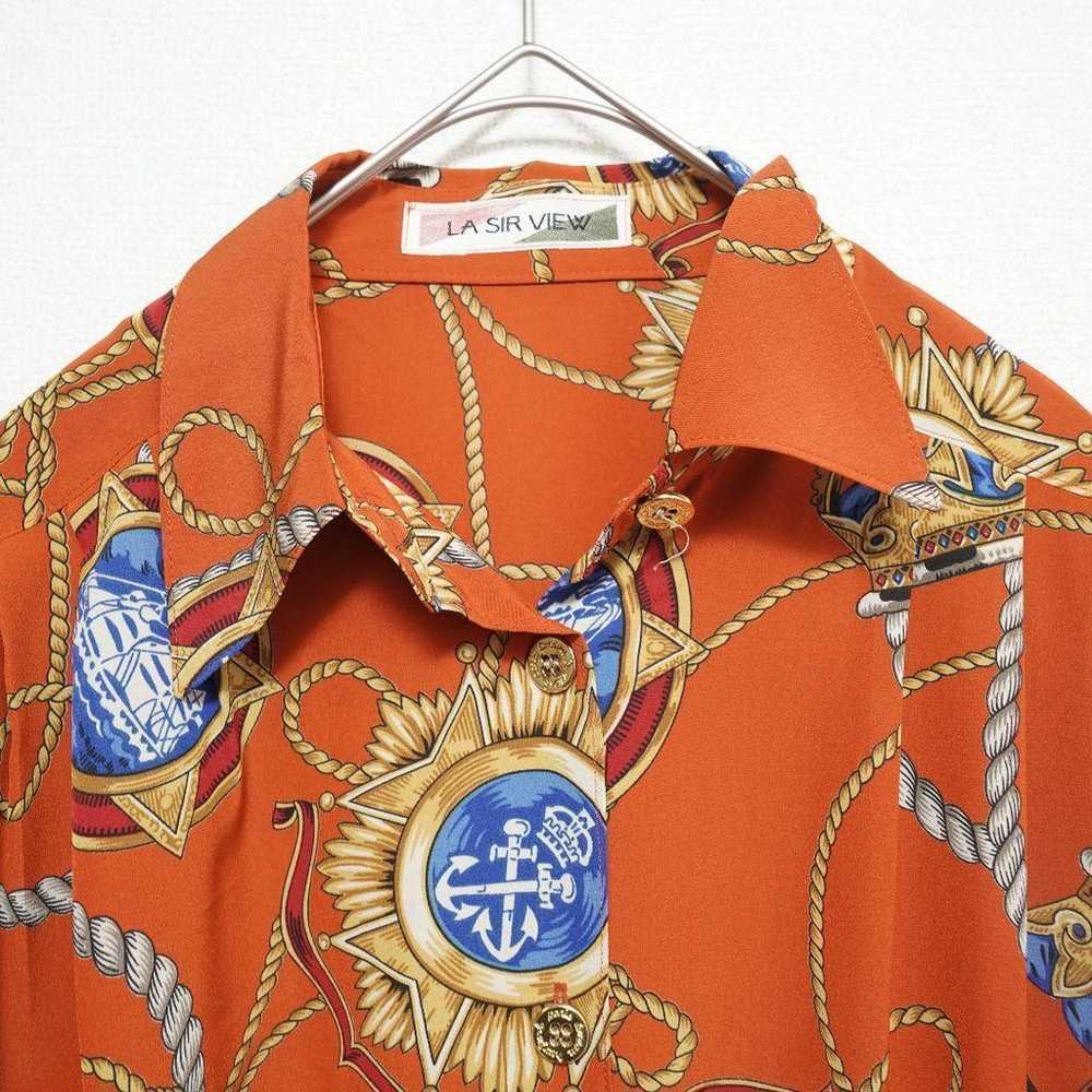 Rare orange art design shirt, Showa retro vintage… - image 5