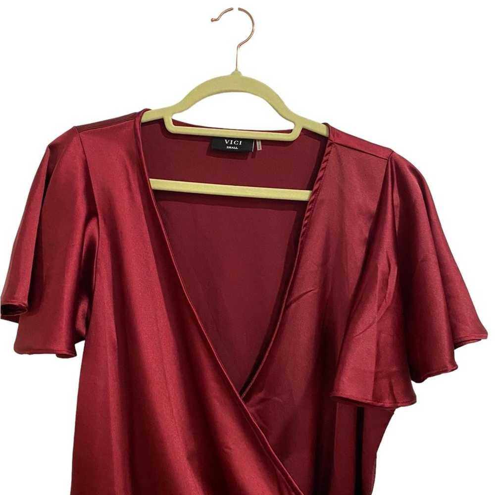 Vici Burgundy Frame of Mind Satin Mini Wrap Dress… - image 3