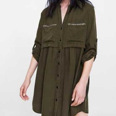 ZARA Olive green long sleeve shift dress