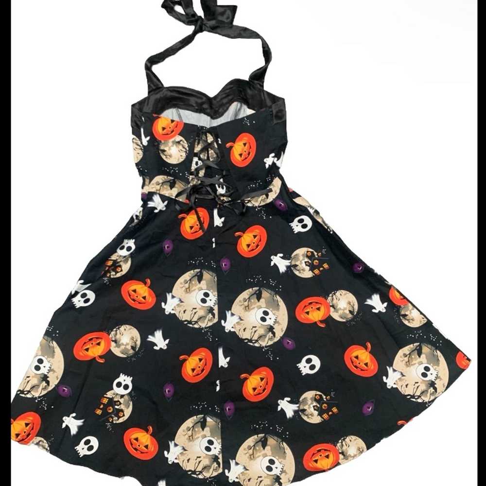 Dress Tells Halter Dress Medium Black Skulls Rose… - image 1