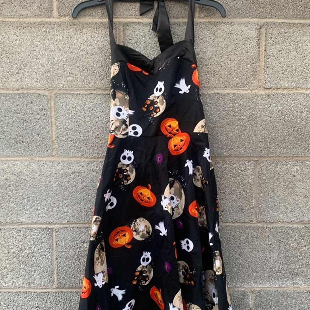 Dress Tells Halter Dress Medium Black Skulls Rose… - image 2