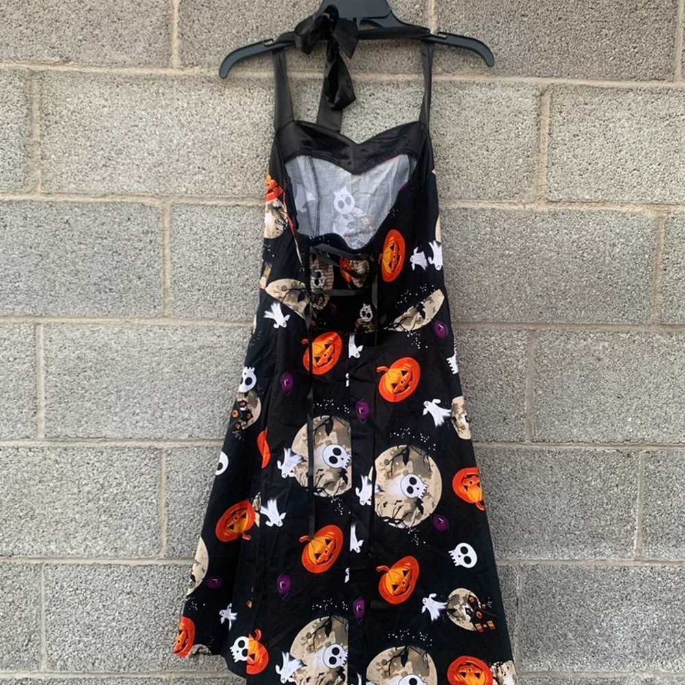 Dress Tells Halter Dress Medium Black Skulls Rose… - image 8