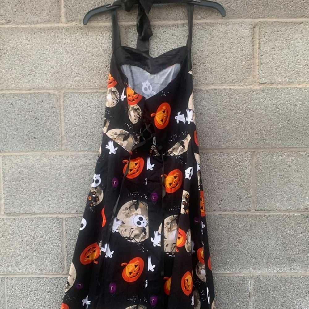 Dress Tells Halter Dress Medium Black Skulls Rose… - image 9