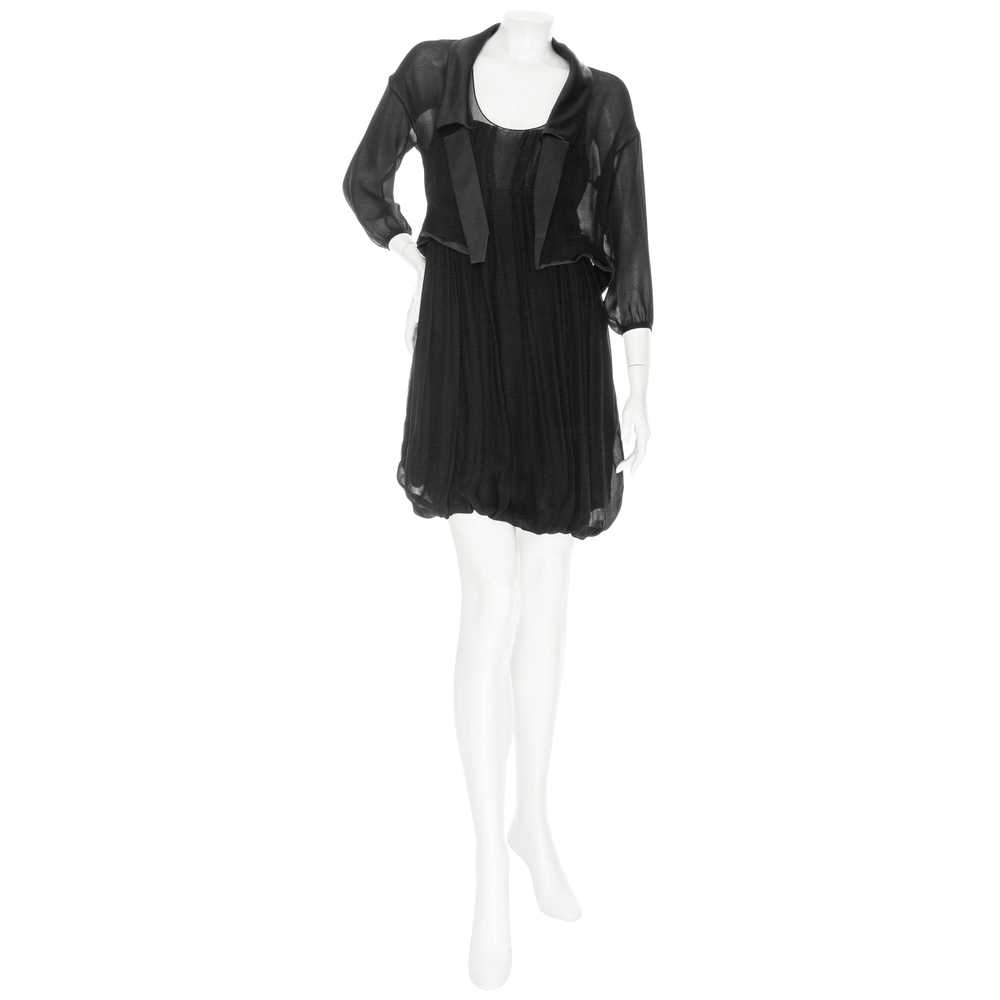 Vintage Black Silk Chiffon Sleeveless Dress and S… - image 1