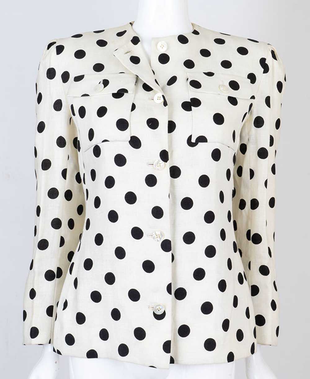 Vintage 1980s Bill Blass Polka Dot Linen Jacket - image 1