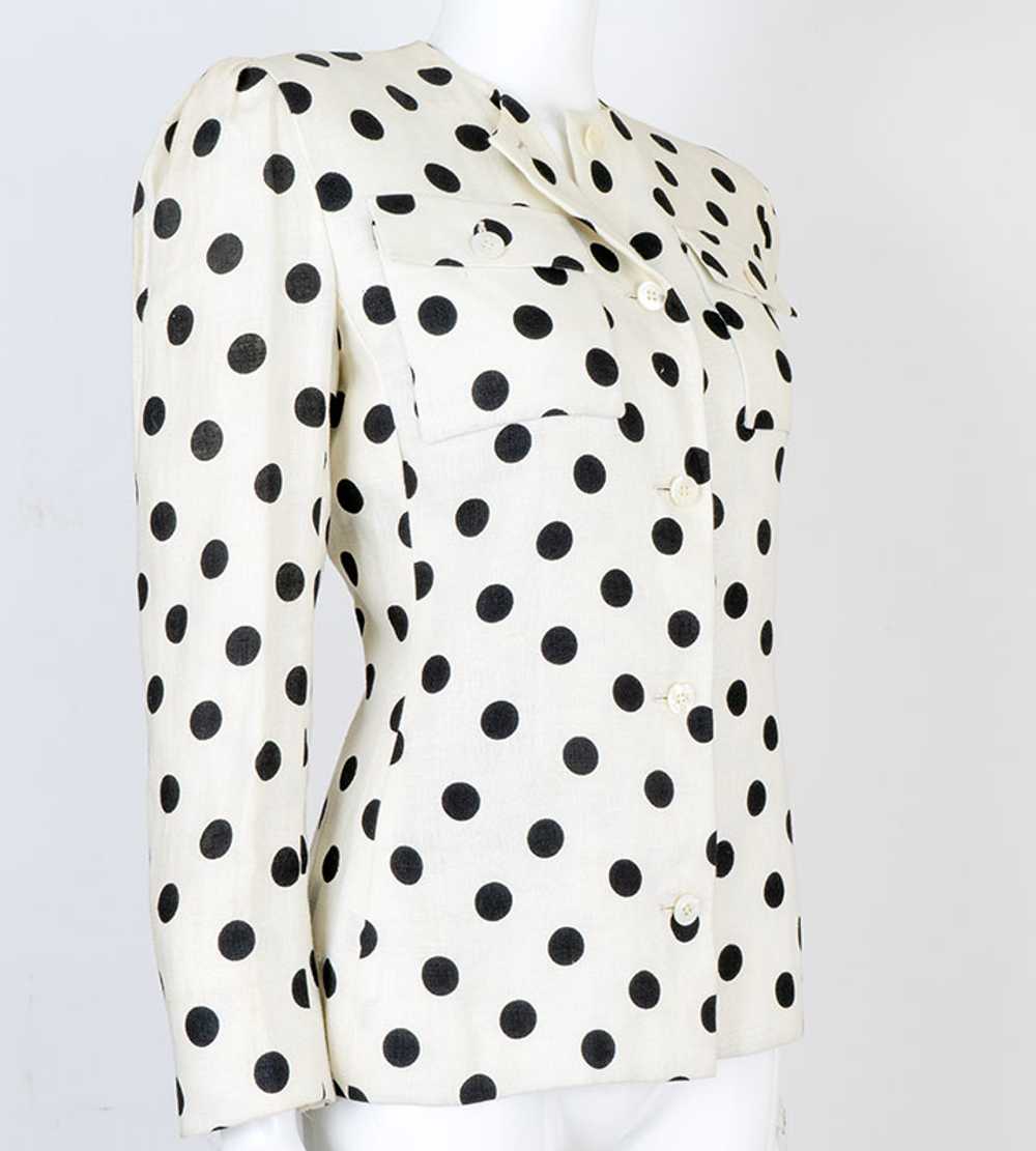 Vintage 1980s Bill Blass Polka Dot Linen Jacket - image 2